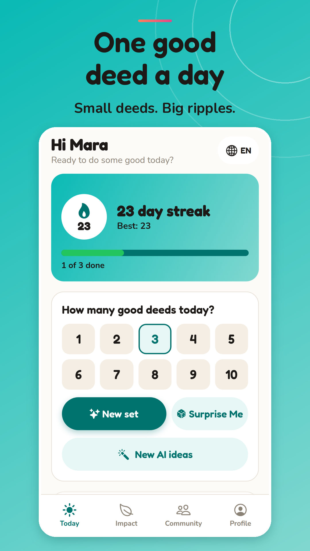 DoGooder app: today's good deed with streak